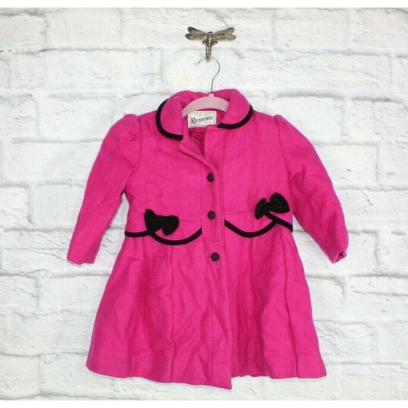 Rothschild Pink Wool Velvet Trim Long Dress Coat Size 4T - Picture 3 of 9